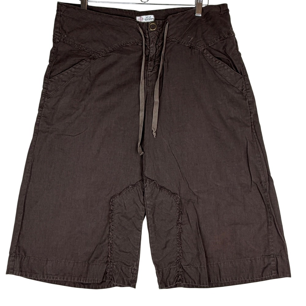 XCVI Wearables Shorts Womens L Brown Linen Blend Raw Edge Distressed Style 2480